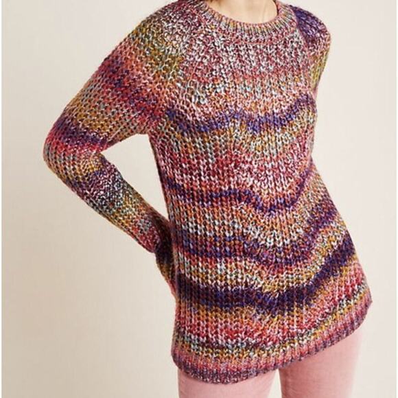 Anthropologie Women's Rainbow Knit Crew Neck Pullover Santiago Sweater Size XL - Picture 3 of 11